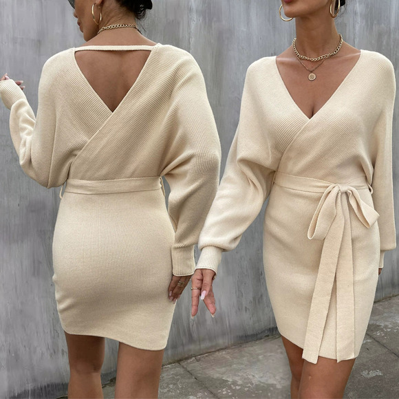 Forever 21 Sweaters - Forever 21 Solid Color Knit Pullover Open Back Tie Dress